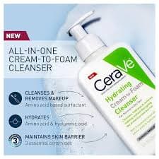 CeraVe Hydrating Cream-to-Foam Cleanser for Normal to Dry Skin, 355ml